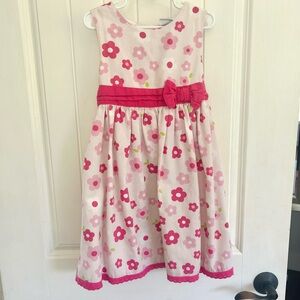 Laura Ashley Girls Vintage Floral Easter Spring pink and White dress corduroy